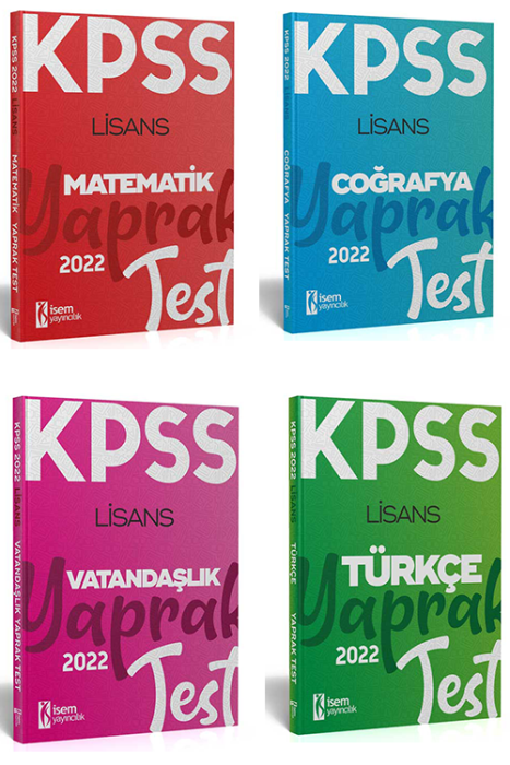 2022 KPSS Lisans Türkçe - Matematik - Vatandaşlık - Coğrafya Yaprak Test Seti İsem Yayıncılık