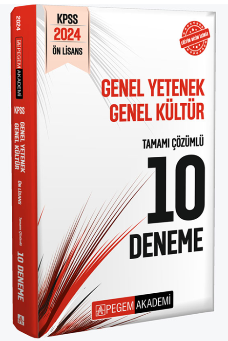 2024 KPSS Genel Yetenek Genel Kültür Önlisans Tamamı Çözümlü 10 Deneme Pegem Akademi Yayınları
