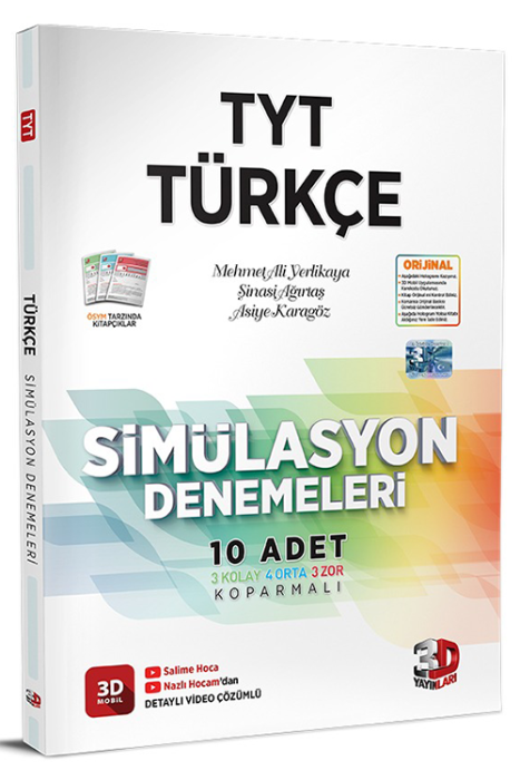 3D TYT Türkçe Simülasyon Denemeleri Detaylı Video Çözümlü 3D Yayınları
