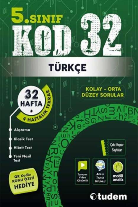 5. Sınıf Türkçe Kod 32 Tekrar Testleri Tudem Yayınları
