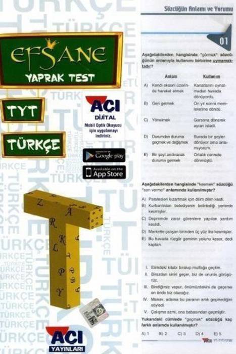 Açı TYT Türkçe EFSANE Çek Kopart Yaprak Test Açı Yayınları