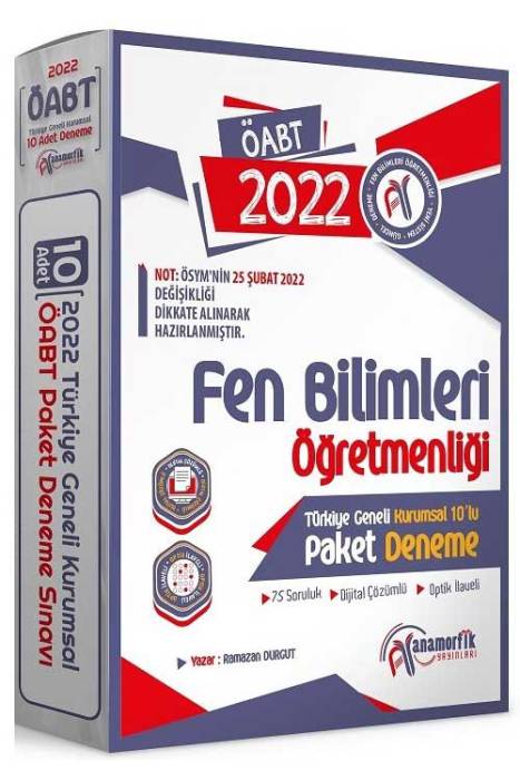 Anamorfik 2022 ÖABT Fen Bilimleri Öğretmenliği Türkiye Geneli 10 Deneme Dijital Çözümlü