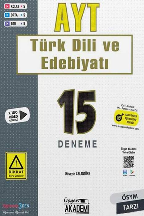AYT Türk Dili ve Edebiyatı 15'Li Deneme Sınavı Üçgen Akademi Yayınları