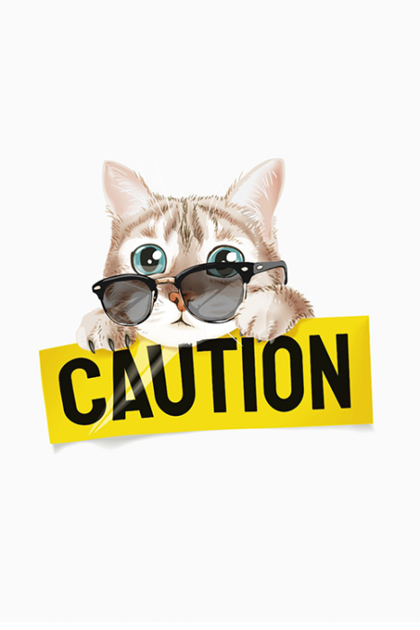 Caution Gözlüklü Kedi Çizgisiz Spiralli Not Defteri Karga Defter