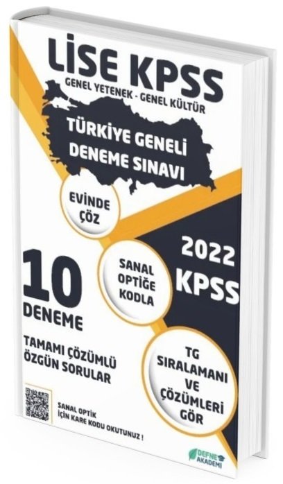 Defne Akademi 2022 KPSS Lise Genel Yetenek Genel Kültür Türkiye Geneli 10 Deneme Defne Akademi Yayınları