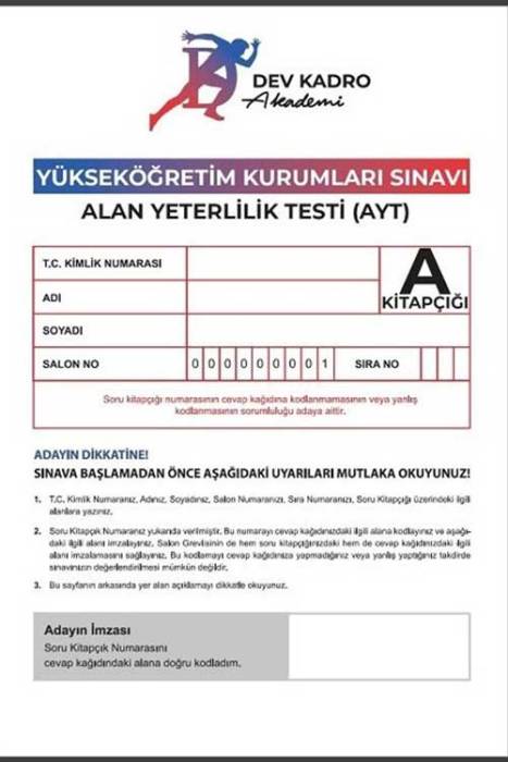 Dev Kadro YKS AYT Tüm Dersler Türkiye Geneli Deneme Dev Kadro Akademi Yayınları