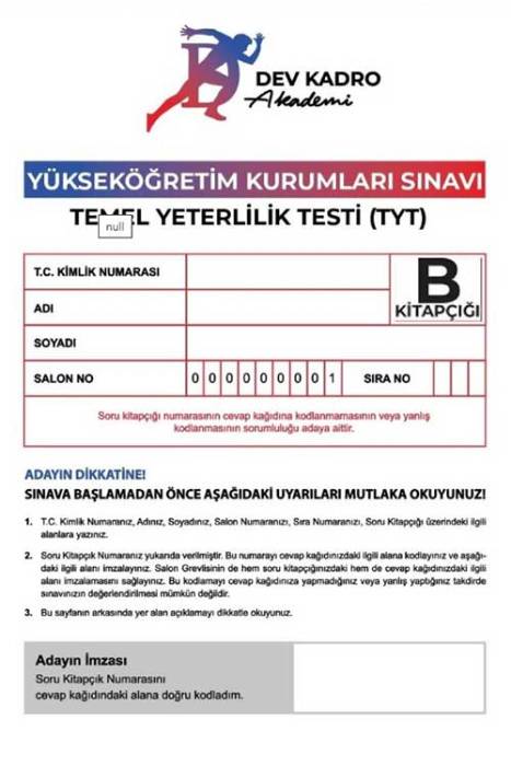 Dev Kadro YKS TYT Tüm Dersler Türkiye Geneli Deneme Dev Kadro Akademi Yayınları