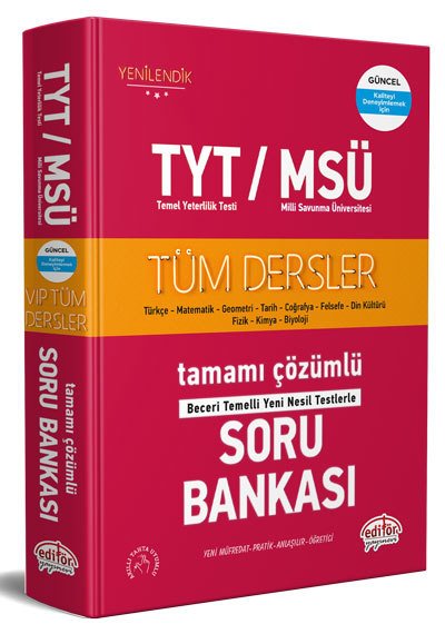 Editör TYT MSÜ VIP Tüm Dersler Tamamı Çözümlü Soru Bankası Editör Yayınları