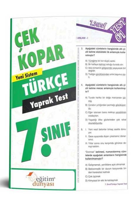 Eğitim Dünyası 7. Sınıf Türkçe Çek Kopart Test Eğitim Dünyası Yayınları