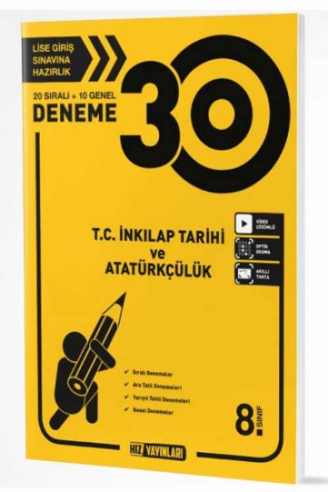 Hız 8. Sınıf TC İnkılap Tarihi ve Atatürkçülük 30 Deneme Hız Yayınları