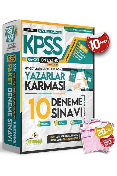 2024 KPSS Ön Lisans Yazarlar Karması Türkiye Geneli Kurumsal 10 Deneme Dijital Çözümlü İnformal Yayınları