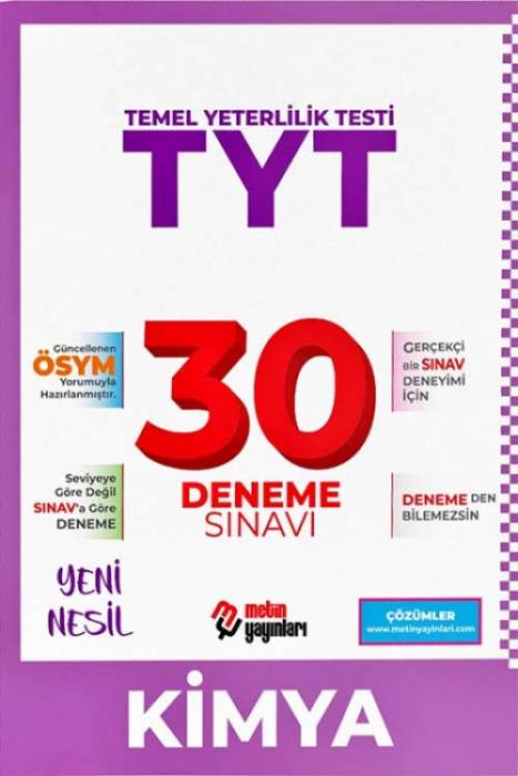 Metin TYT Kimya 30 Deneme Sınavıı Metin Yayınları