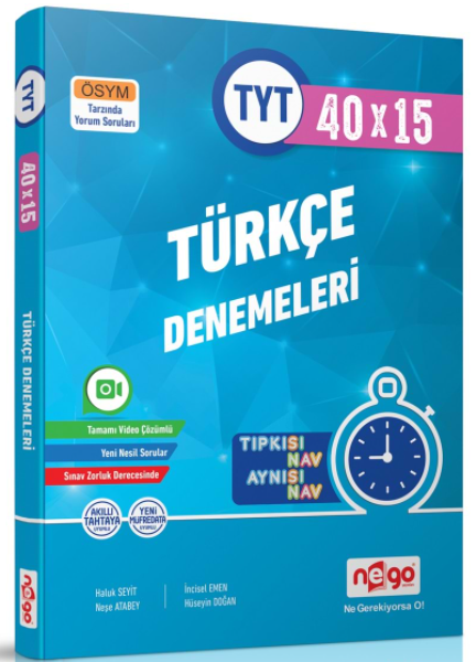 Nego TYT Türkçe Tamamı Video Çözümlü 40x15 Deneme Nego Yayınları