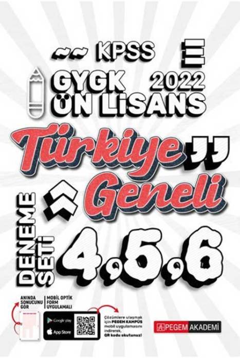 Pegem 2022 KPSS Lise Ön Lisans GYGK Türkiye Geneli 3 Deneme (4-5-6) Pegem Akademi Yayınları