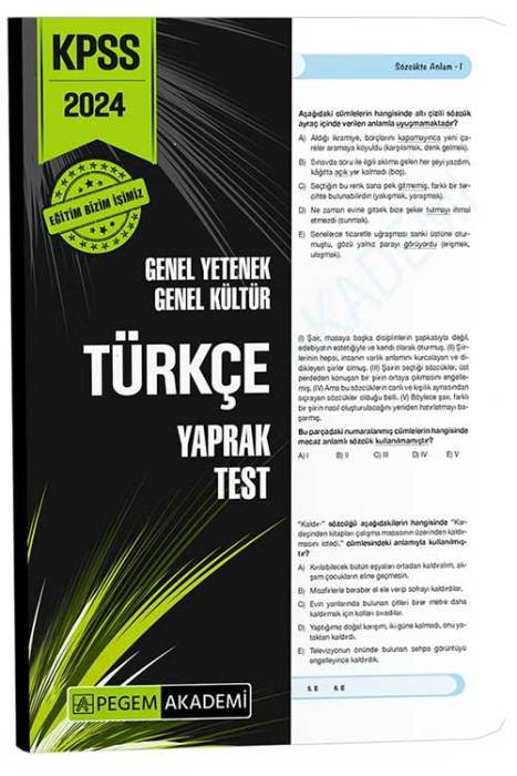 2024 KPSS Genel Yetenek Genel Kültür Türkçe Yaprak Test Pegem Akademi Yayınları