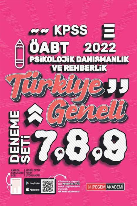 Pegem 2022 ÖABT Psikolojik Danışmanlık ve Rehber Öğretmenlik Türkiye Geneli 3 Deneme (7-8-9) Pegem Akademi Yayınları