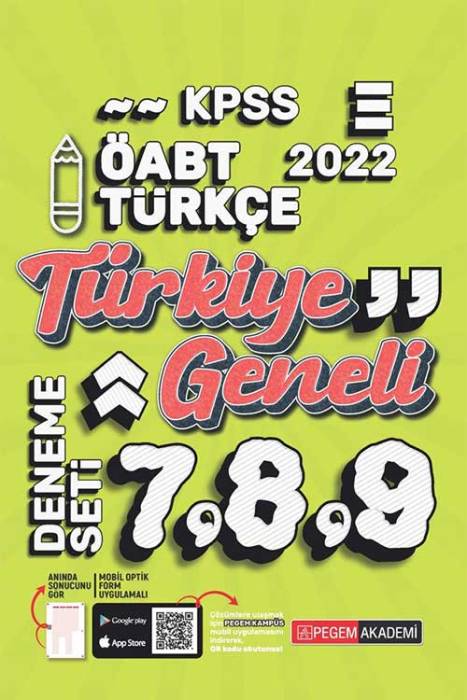 Pegem 2022 ÖABT Türkçe Öğretmenliği Türkiye Geneli 3 Deneme (7-8-9) Pegem Akademi Yayınları