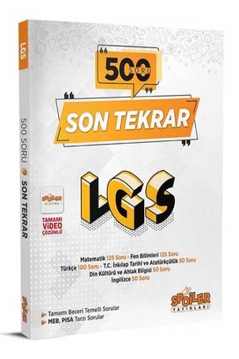 Spoiler 8. Sınıf LGS Son Tekrar 500 Soru Bankası Spoiler Yayınları