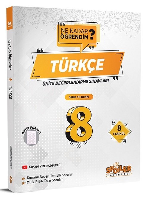 Spoiler 8. Sınıf Türkçe Ünite Değerlendirme Sınavları 8 Fasikül Spoiler Yayınları