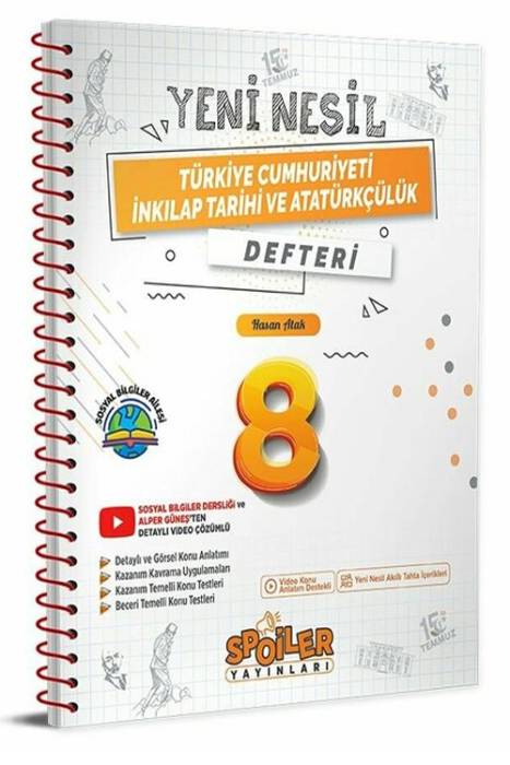 Spoiler 8.Sınıf Türkiye Cumhuriyeti İnkılap Tarihi ve Atatürkçülük Yeni Nesil Defter Spoiler Yayınları