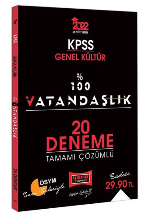 Yargı 2022 KPSS Vatandaşlık 100 de 100 20 Deneme Çözümlü Yargı Yayınları