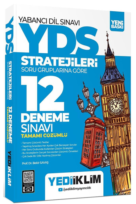 YDS YÖKDİL Stratejileri Soru Gruplarına Göre Tamamı Çözümlü 12 Deneme Sınavı Yediiklim Yayınları