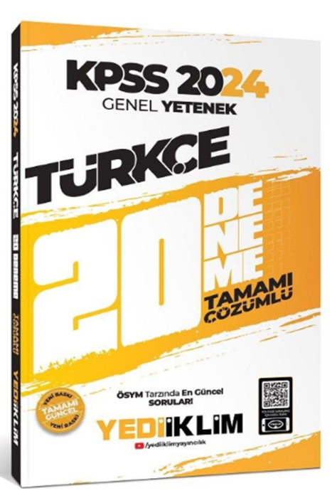 2024 KPSS Türkçe 20 Deneme Çözümlü Yediiklim Yayınları